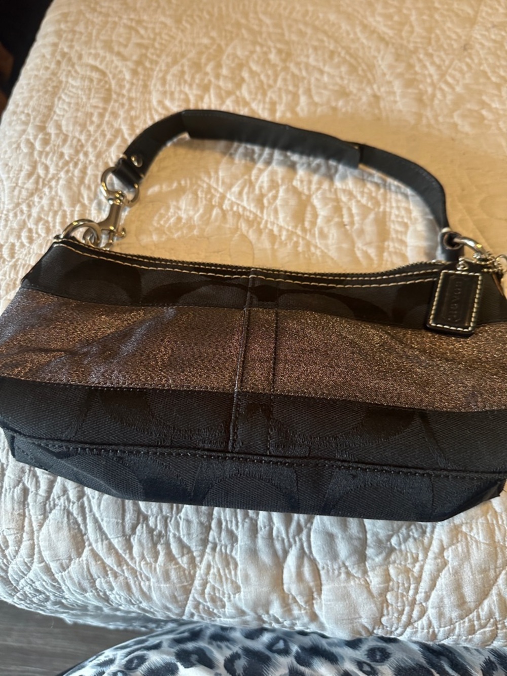 Coach Black Shoulder Bag with Metallic Bronze Panel
